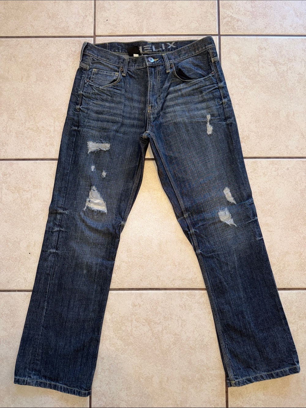Helix Men's Dark Blue Straight Distressed Jeans
